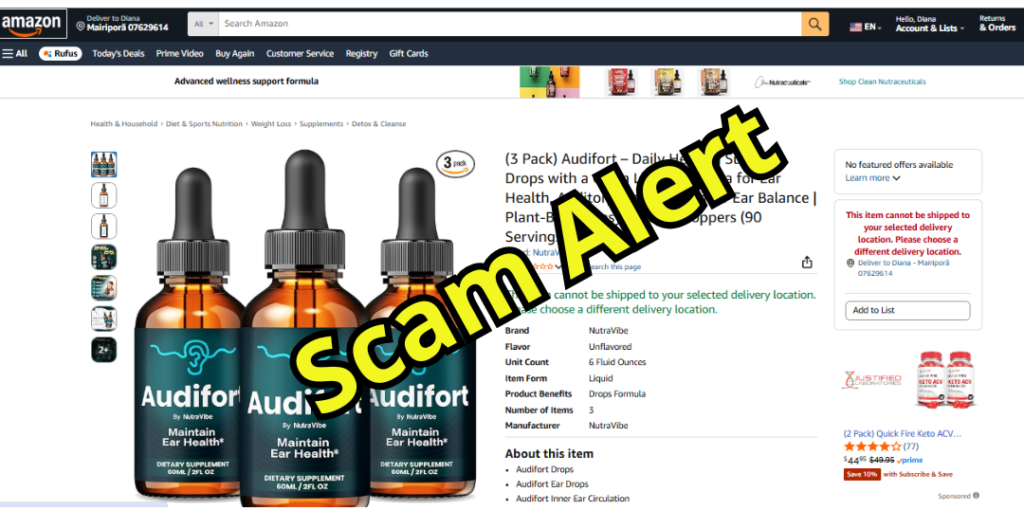 Example of non-official Audifort products sold outside the official website.